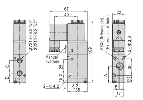 Dimensions AirTAC - Solenoid Valve 3V Series