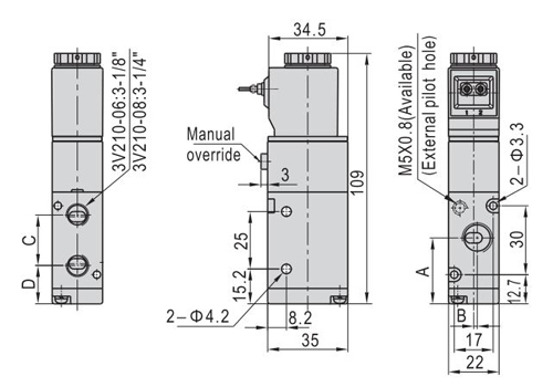 Dimensions AirTAC - Solenoid Valve 3V Series