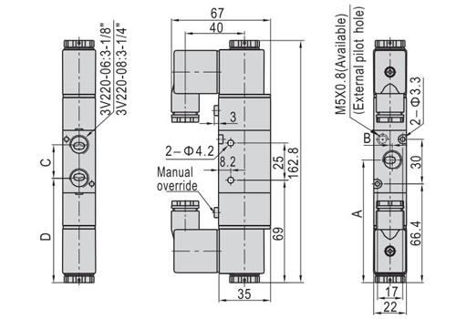 Dimensions AirTAC - Solenoid Valve 3V Series