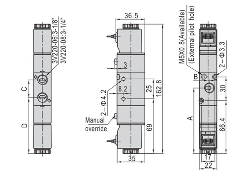 Dimensions AirTAC - Solenoid Valve 3V Series