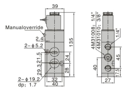Dimensions AirTAC - Solenoid Valve 4M Series