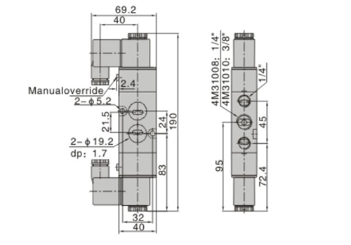 Dimensions AirTAC - Solenoid Valve 4M Series