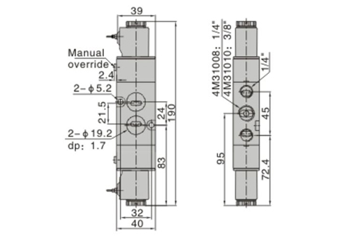 Dimensions AirTAC - Solenoid Valve 4M Series