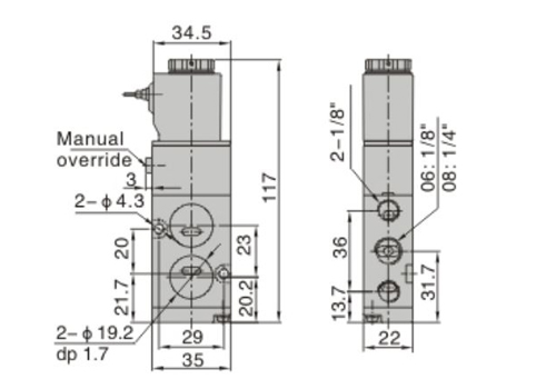 Dimensions AirTAC - Solenoid Valve 4M Series