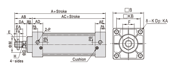 Dimensions AirTAC Air Cylinder - SC series