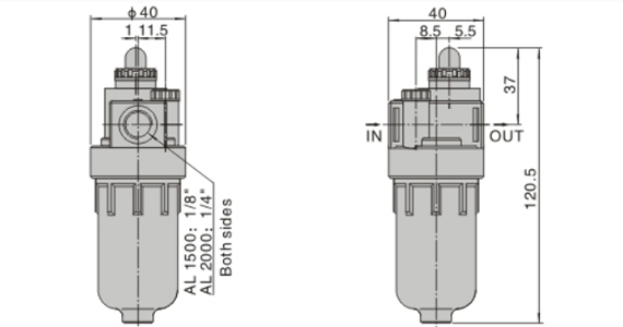 Dimension AirTAC - ตัวจ่ายน้ำมันหล่อลื่น รุ่น AL, BL Series