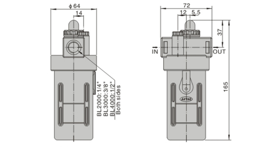 Dimension AirTAC - ตัวจ่ายน้ำมันหล่อลื่น รุ่น AL, BL Series