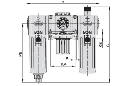 Dimensions AirTAC - FRL ชุดกรองลมดักน้ำ รุ่น GAC series